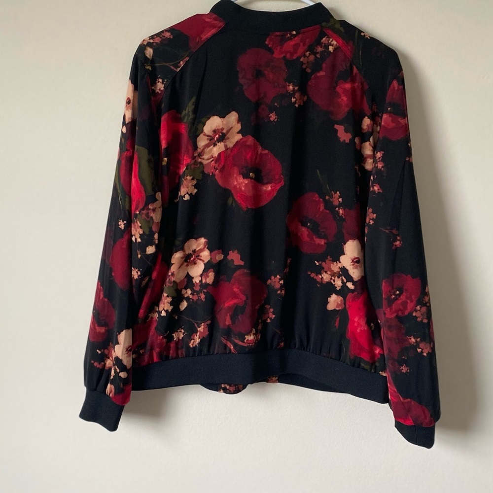 Susan Graver Black and Red Floral Bomber Jacket - Picture 4 of 8